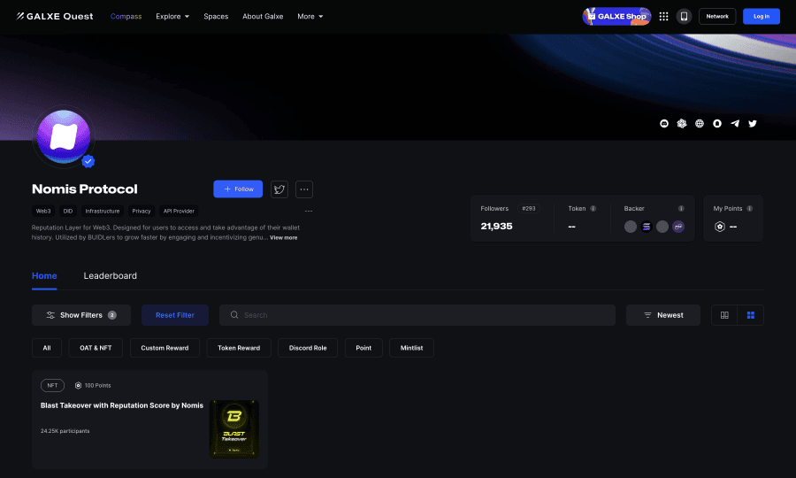 Nomis' page on Galxe