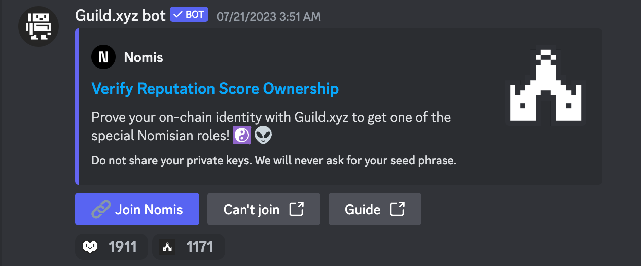 Guild bot at the Nomis Discord server